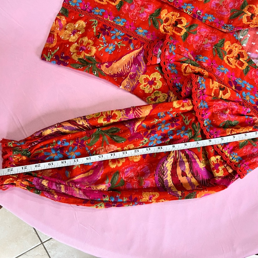 FARM Rio Spring Red Banana Blouse Ruffle-Trim Size XS - Picture 9 of 10